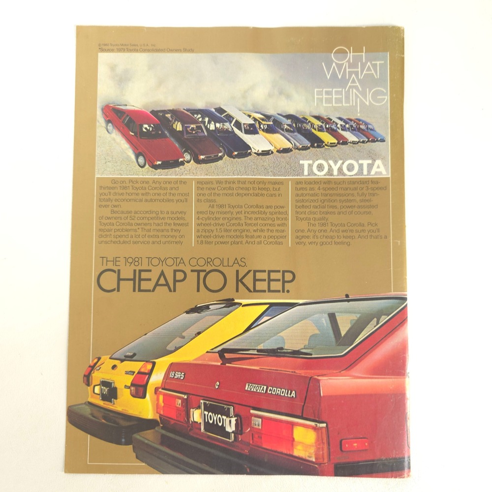 Vintage Toyota Corolla Print Ad Hatchback Garage Wall Art Advertisement 1980
